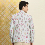 Men Grey & Purple Floral Print Bandhgala Blazer