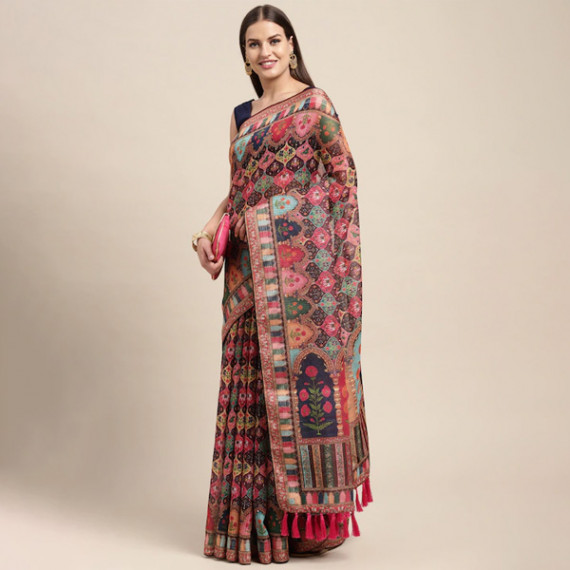 http://3.7.113.133/products/peach-coloured-multicoloured-kalamkari-sequinned-linen-blend-block-print-saree